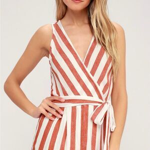 Lulus Striped Wrap Romper in Red and White Size M